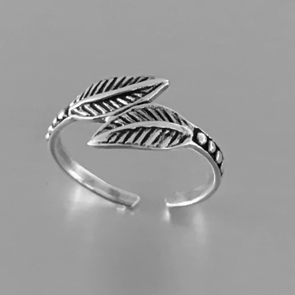 Silver Double Leaves Toe Ring, Tree Ring - image 2
